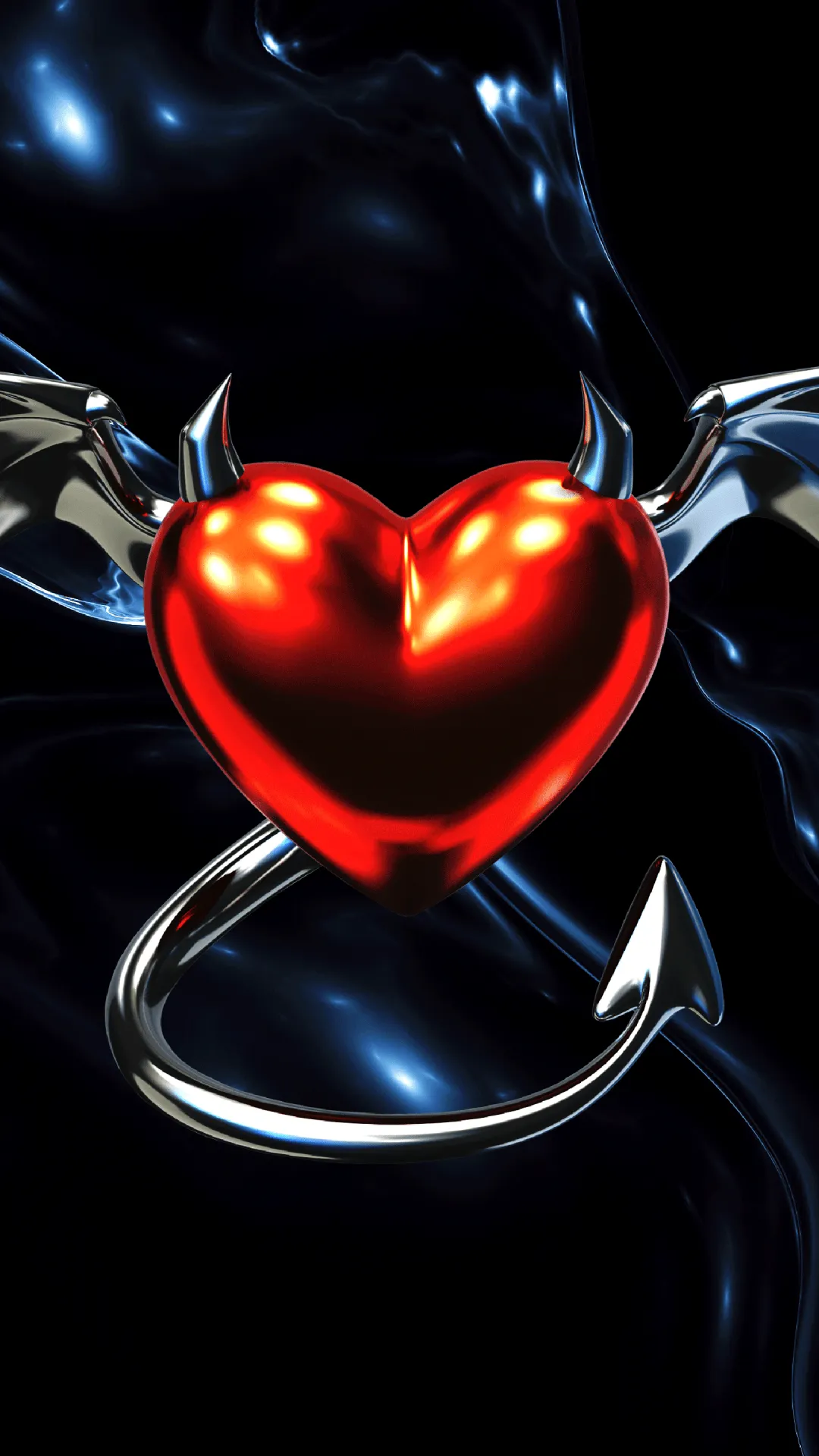 Devil heart Wallpaper 4K, Metallic, Bat wings