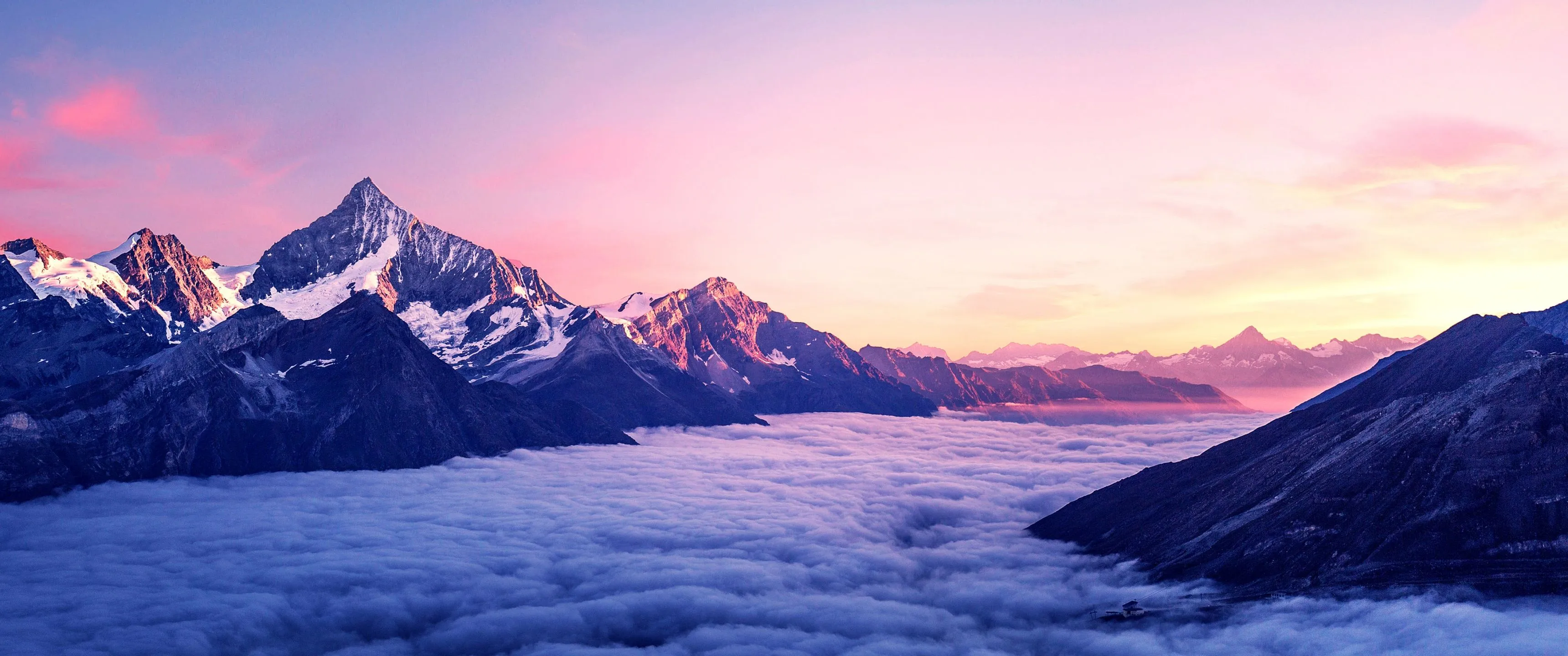 Mountain Peak Wallpaper 4K, Above clouds, Sunrise