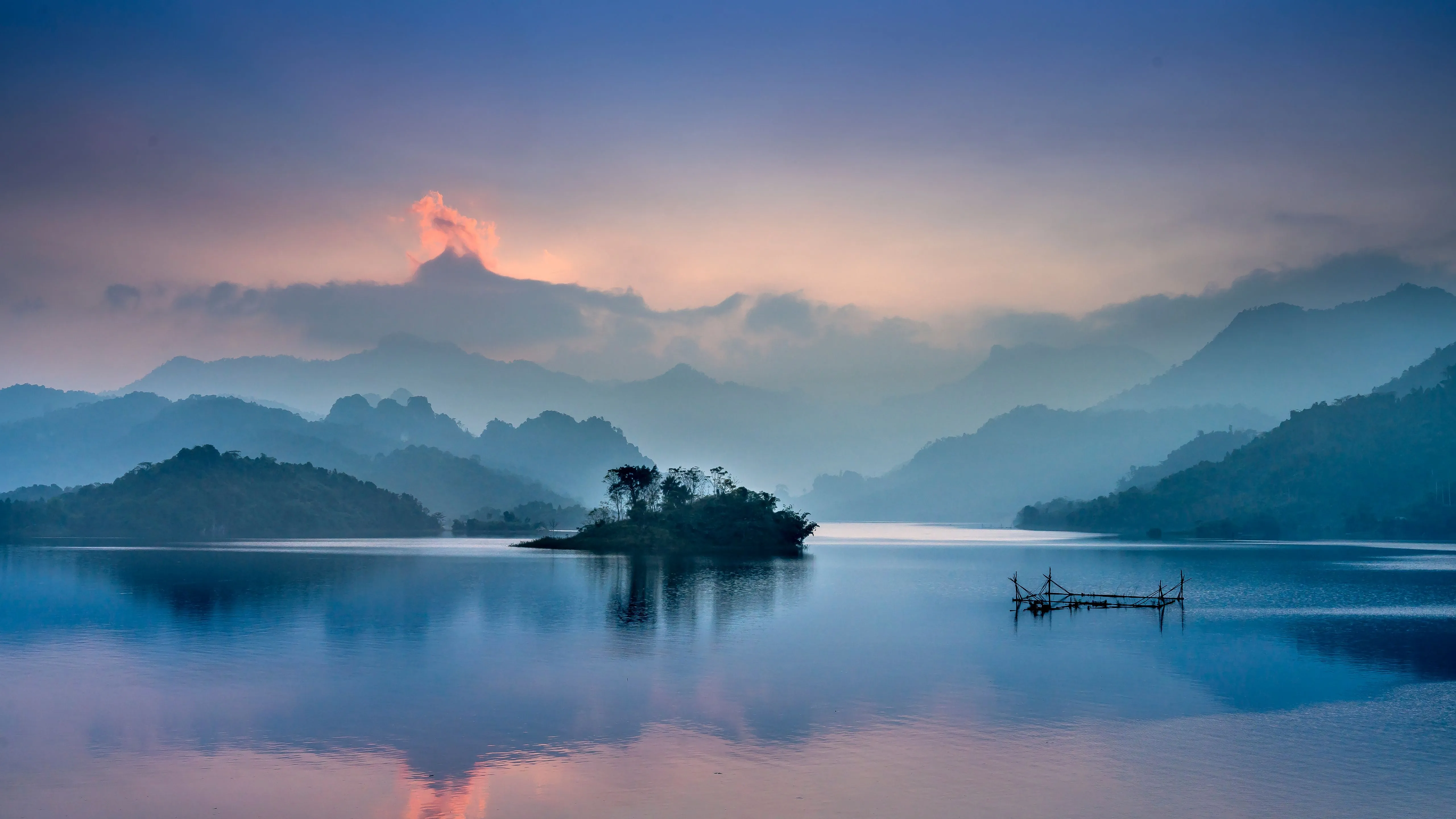 Mountains Wallpaper 4K, Clouds, Scenery, Body of Water