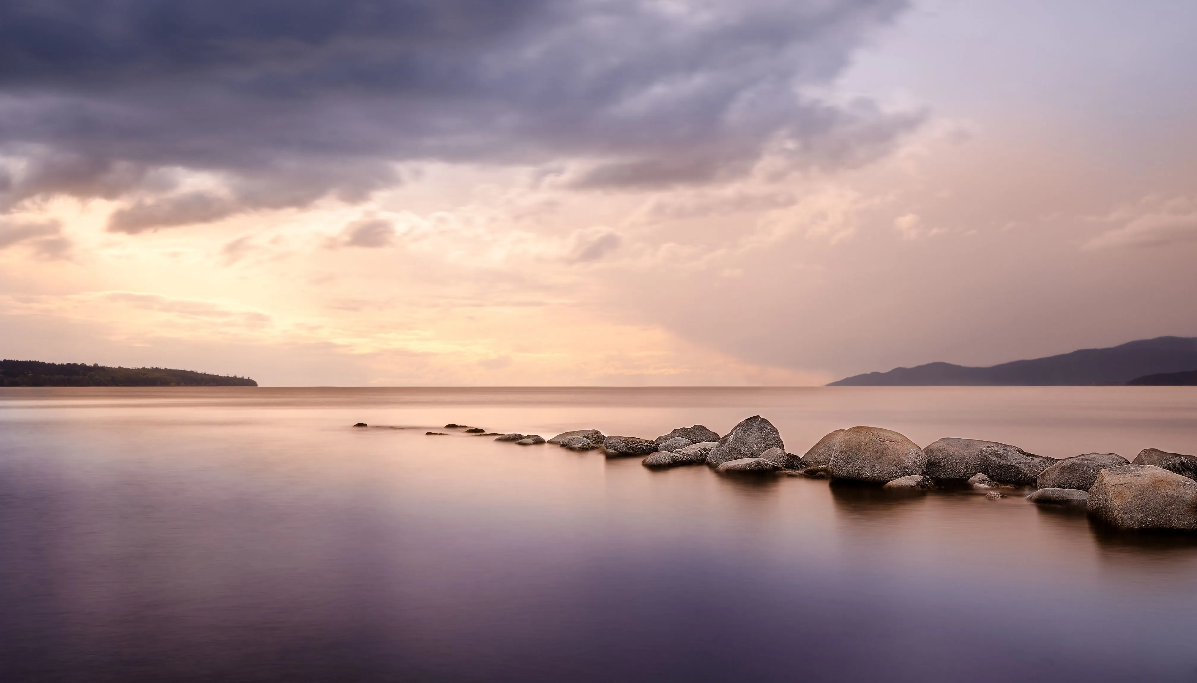 Wallpaper Gray Rocks on Body of Water Under Gray Clouds, Background Free Image
