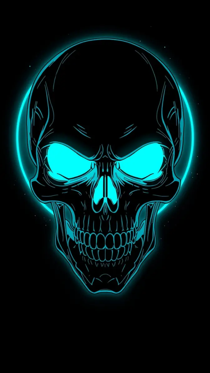 Neon Skull, Cyberpunk Glow Style, Dark Futuristic Mobile Wallpaper wallpaper