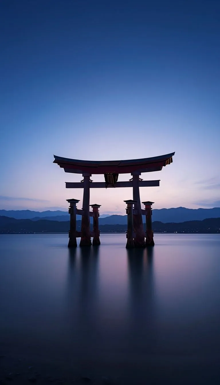 Tranquil Twilight Japanese Torii Gate Landscape Mobile Wallpaper