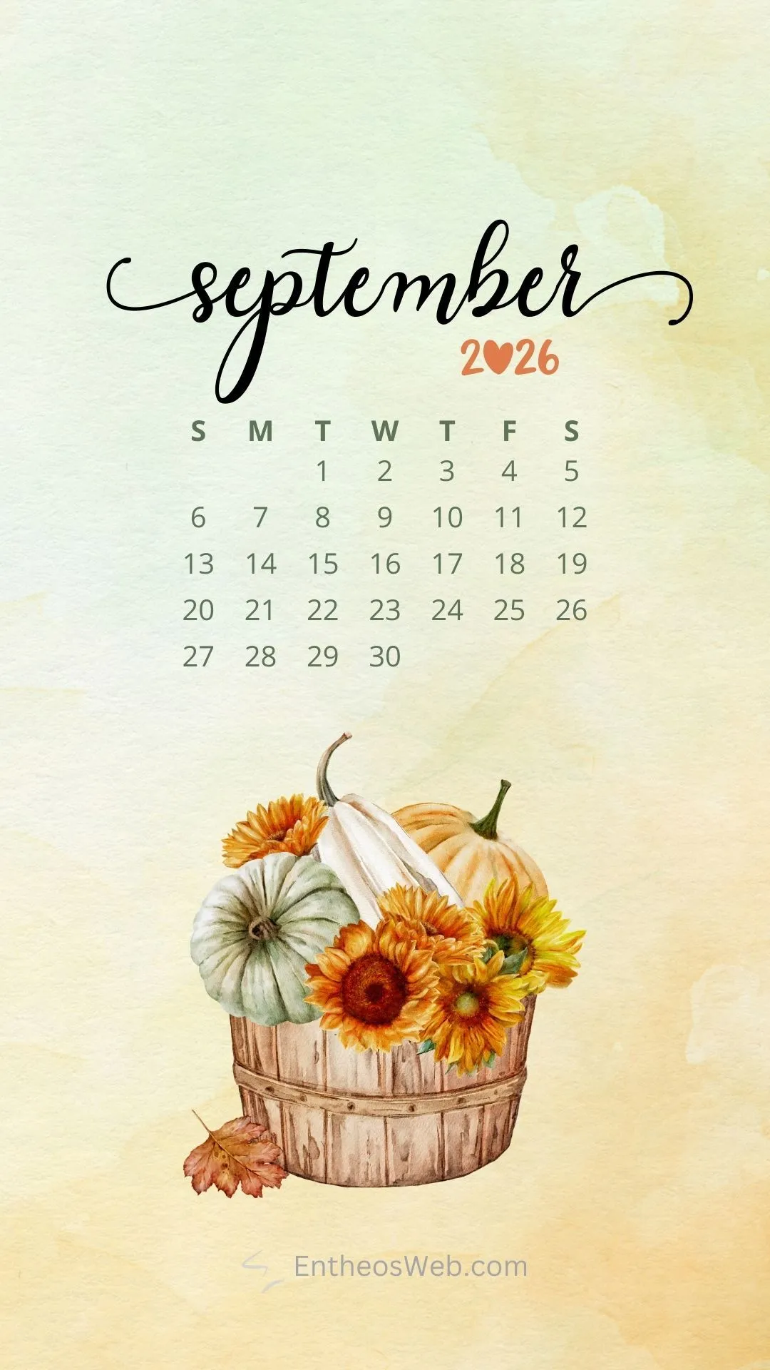 September 2026 Calendar Phone Wallpaper Background