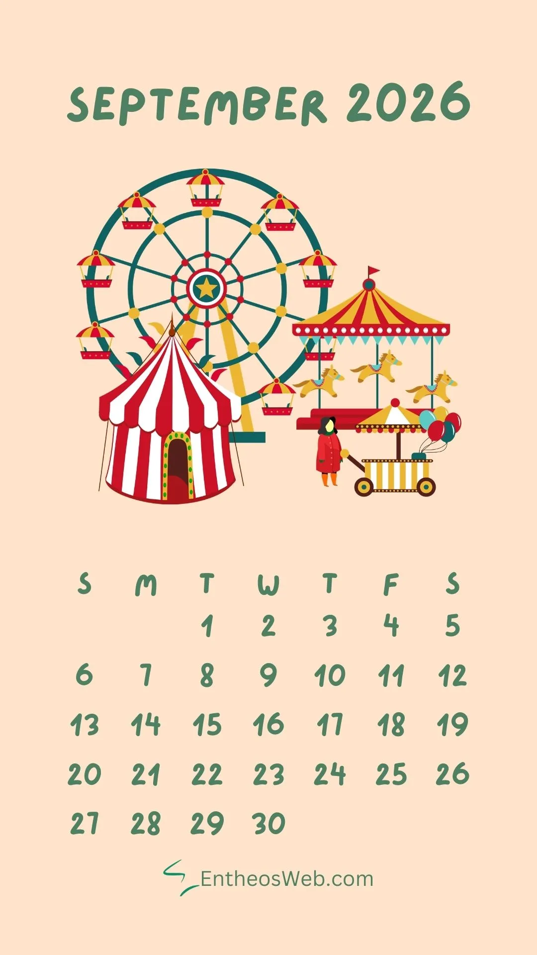 September 2026 Calendar Phone Wallpaper Background