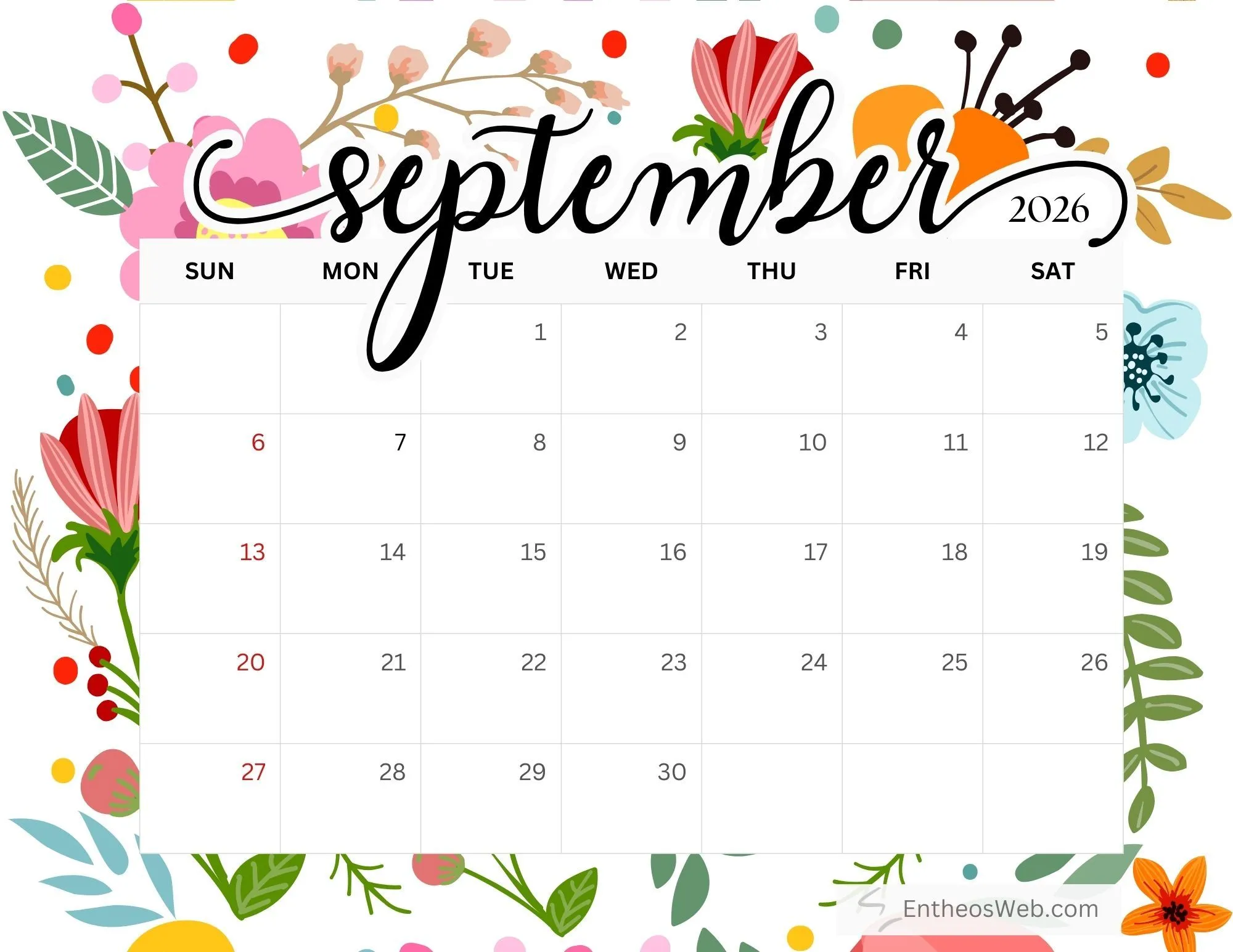 September Printable Calendars & Planners 2026