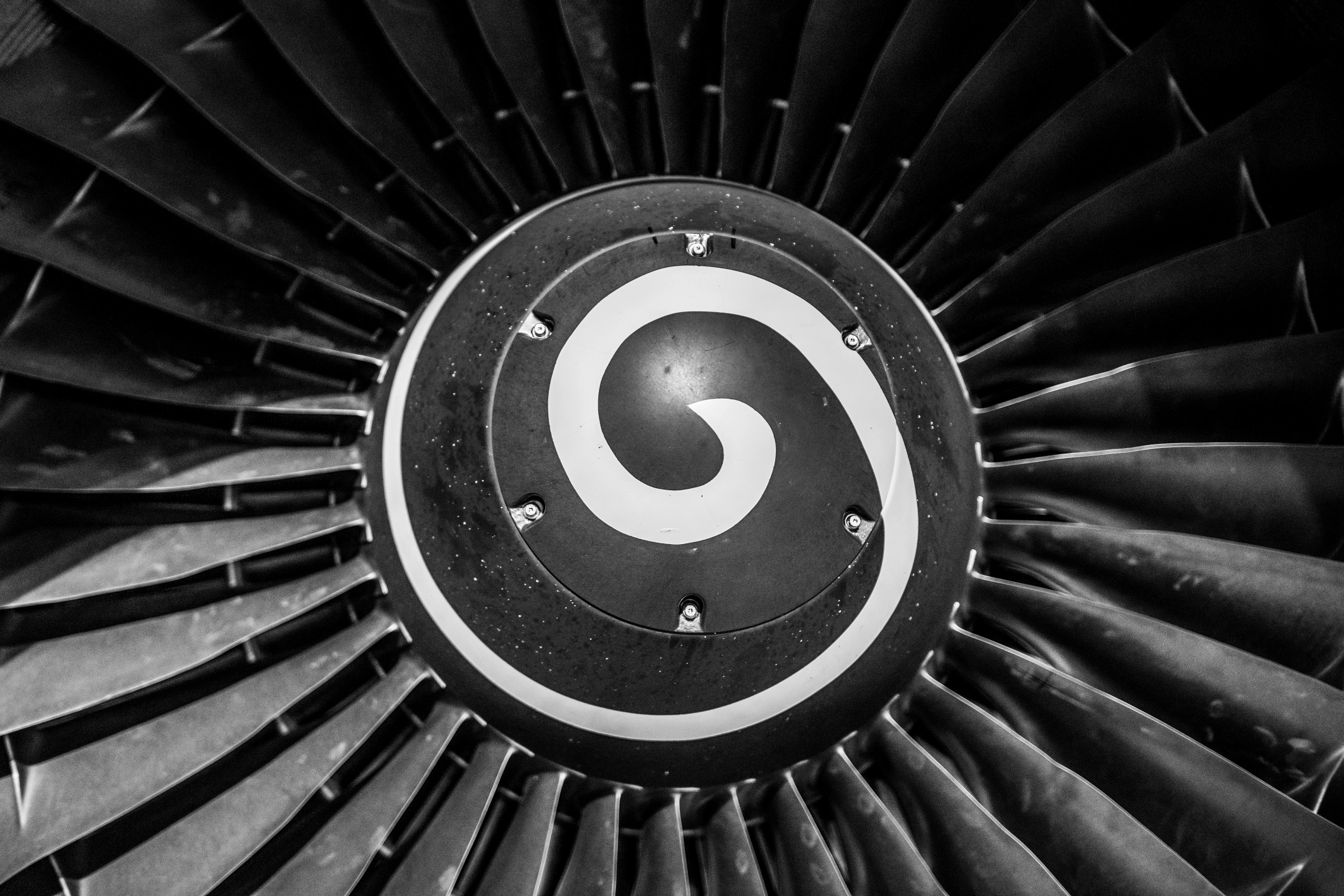 Grayscale Photo of an Aircraft Engine · Free