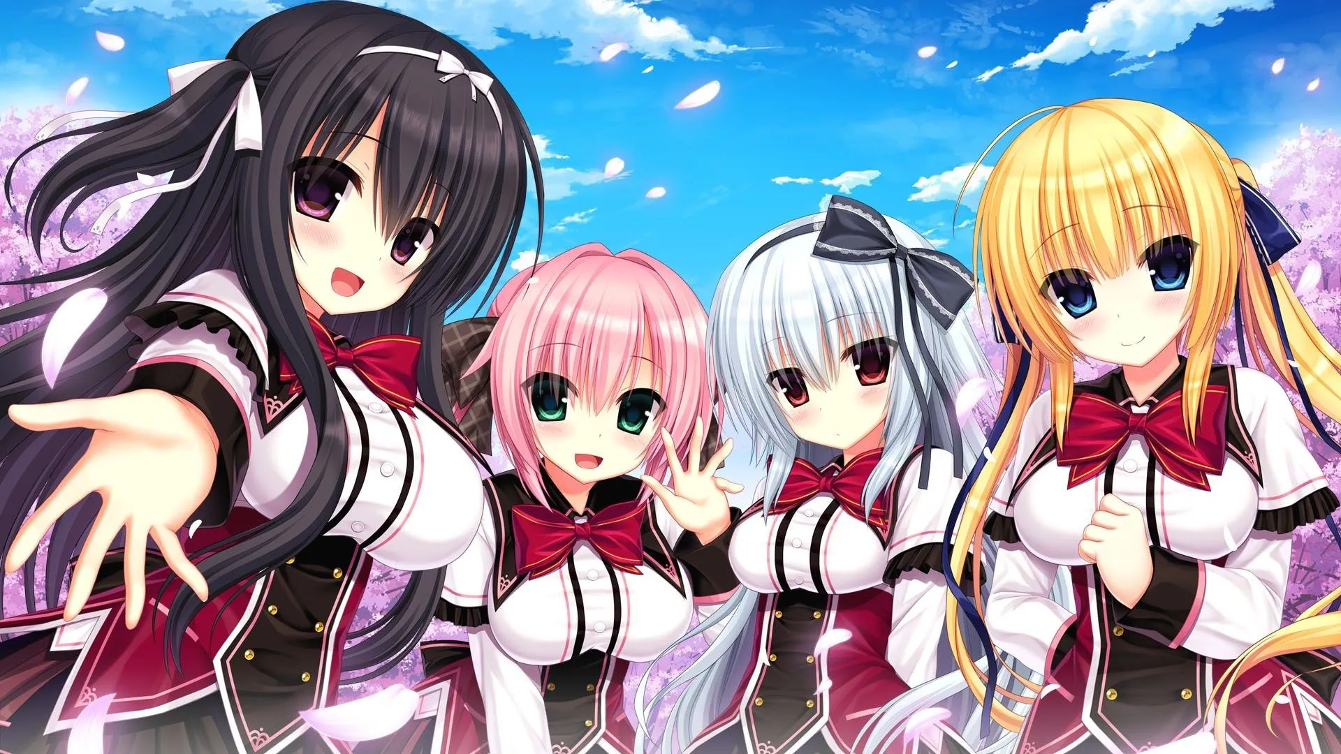 Wallpaper SCHOOL GIRL, light novel, prety, oriental, brunette, asiatic, sakura, asian for mobile and desktop, section прочее, resolution 1920x1080