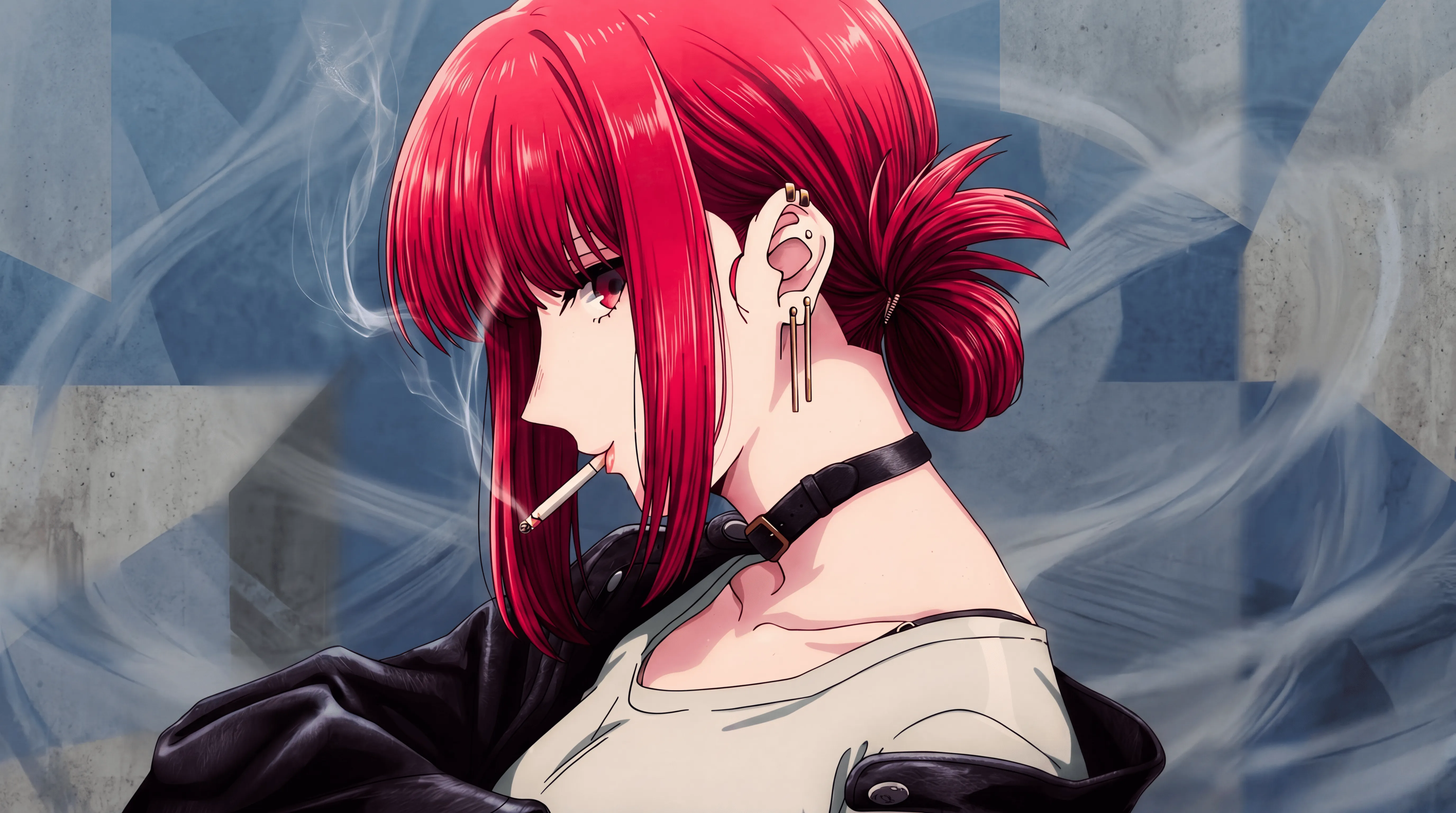 Smoking Behind the Supermarket With you Cute Anime Girl Waifu 5k wallpaper