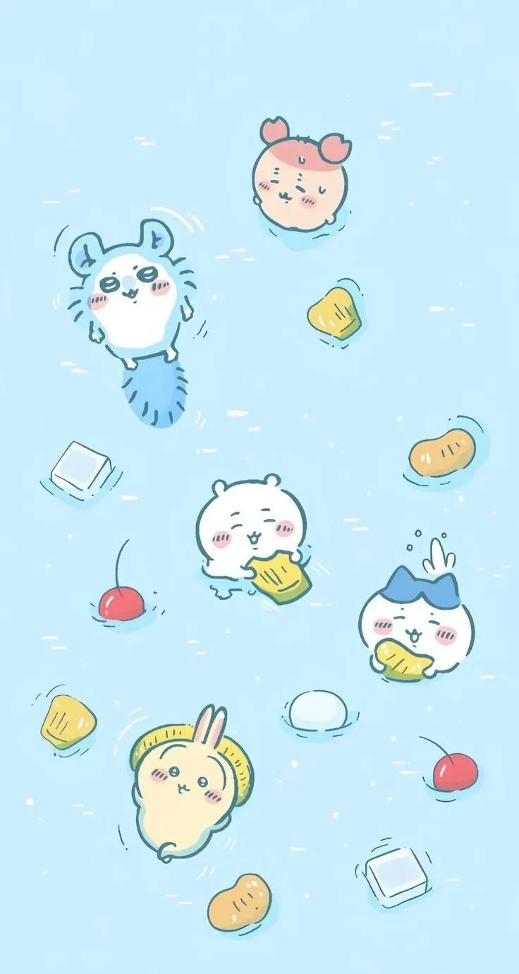 Blue background with cute characters. Chiikawa wallpaper ipad hd, Chiikawa background, Sumikko gurashi wallpaper