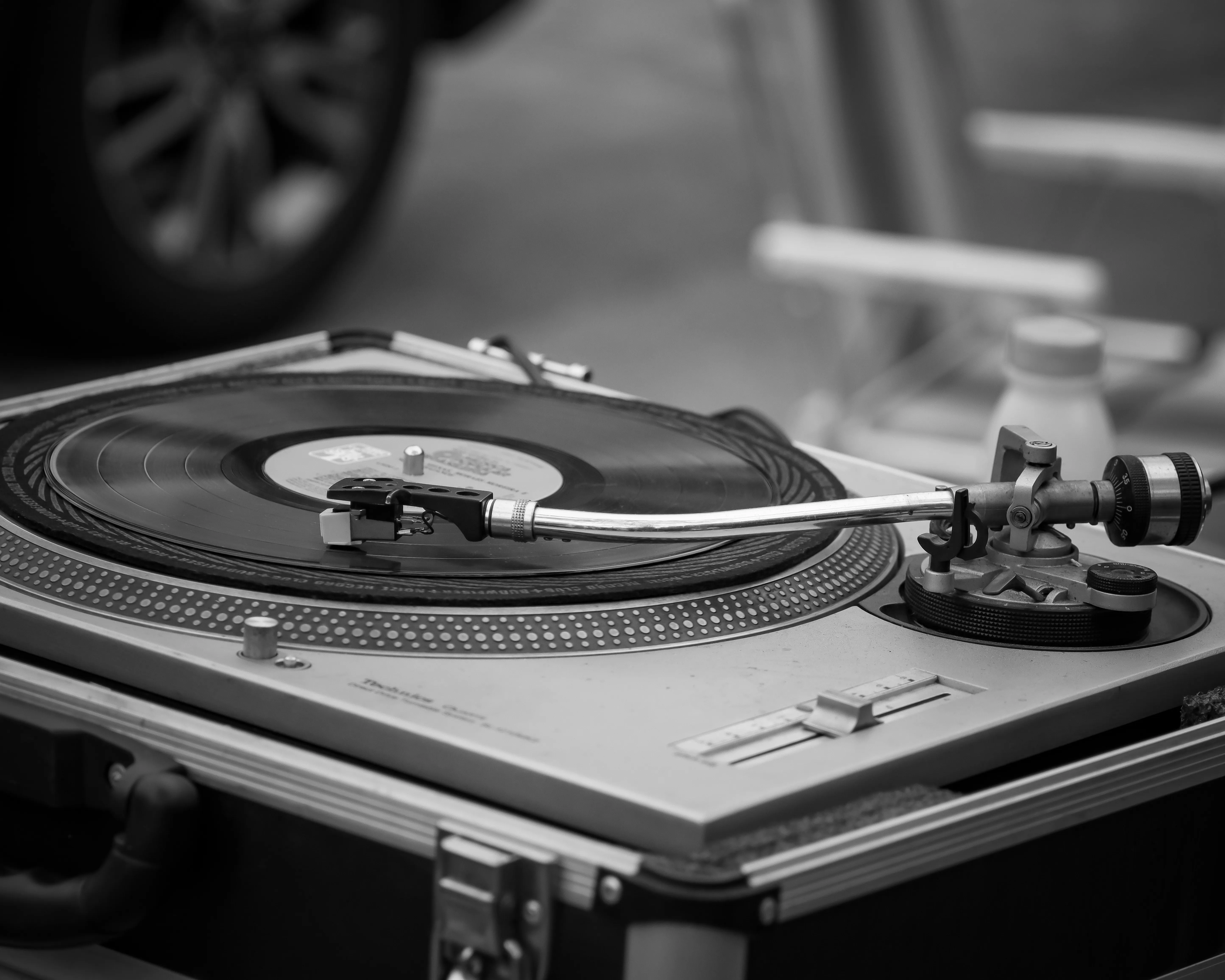 Vintage Turntable with Vinyl Record Spinning · Free