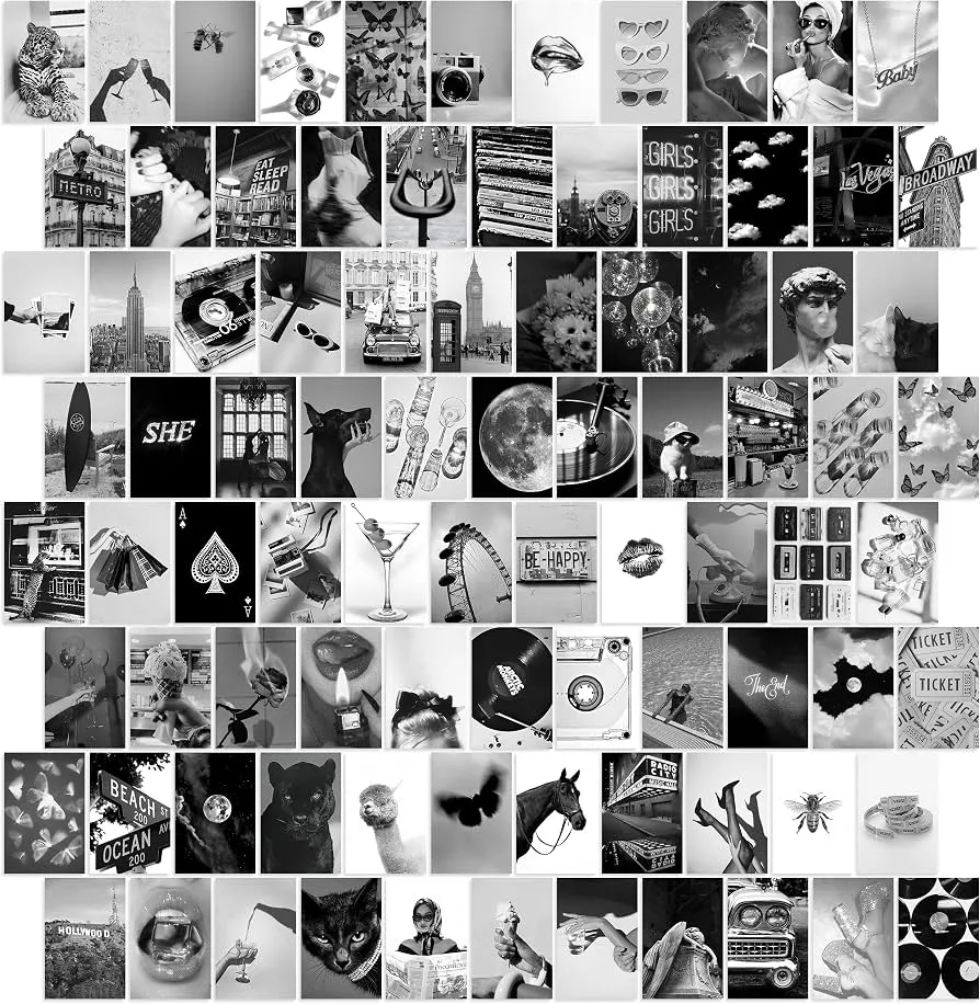 Y2K BOO Black and White Wall Collage Kit Trendy Monochrome Aesthetic Photo for Sophisticated Spaces, Perfect Room Decor for Teens, 4x6 Vintage Wall Art for Dorms