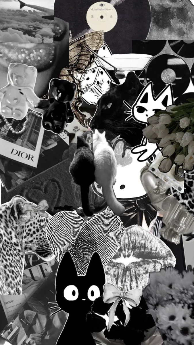 Black cat patchwork wallpaper. Black cat purple background aesthetic, Y2k cat wallpaper iphone, Collages wallpaper