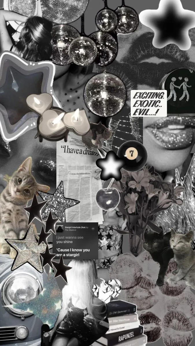 Black white stargirl wallpaper. Duvar, Kolaj, Siyah