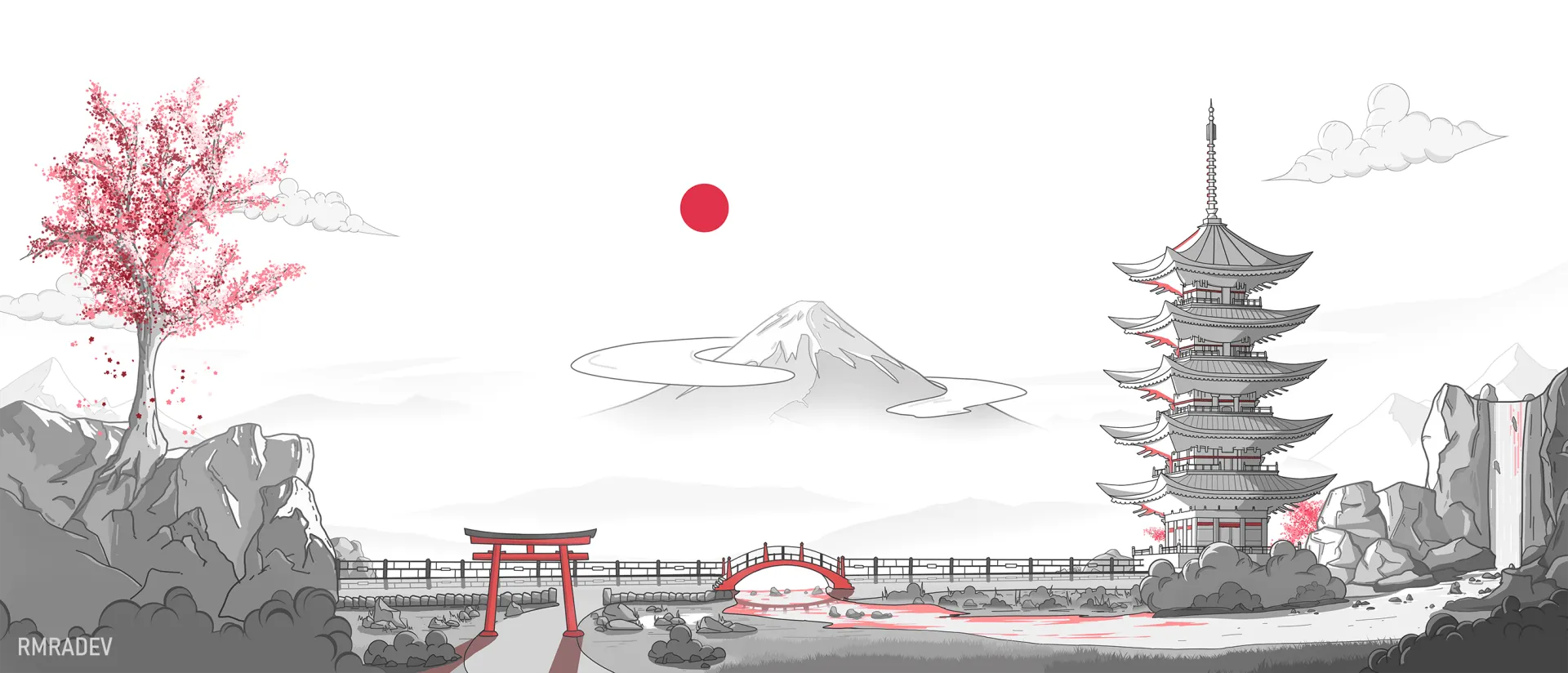 Serene Torii and Mount Fuji Minimalist Nature HD Wallpaper