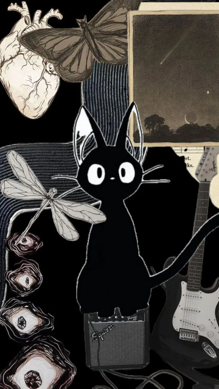 Cat wallpaper aesthetic black. Jiji aesthetic wallpaper, Black ghibli wallpaper, Black kitten
