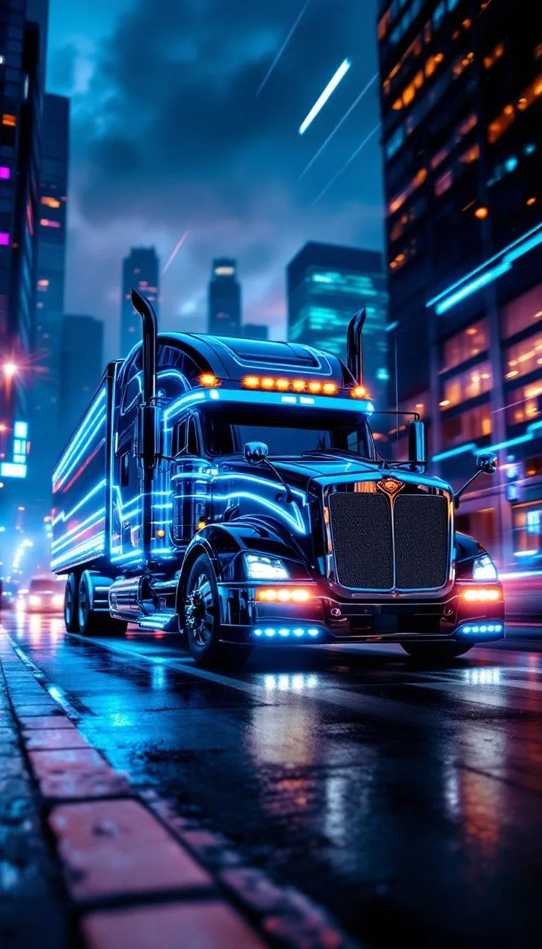Download Neon Truck Glory Image, Cyberpunk, Neon