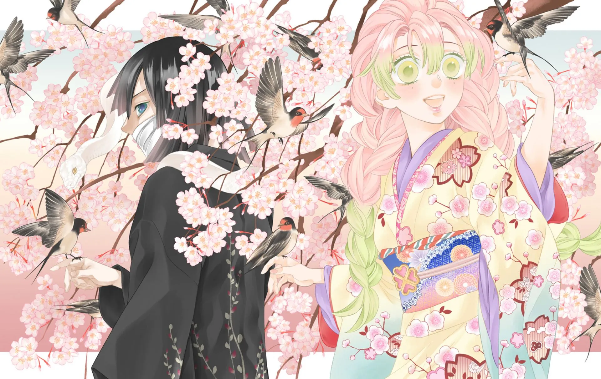 Desktop wallpaper: Mitsuri Kanroji, Demon Slayer: Kimetsu No Yaiba, Anime, Obanai Iguro 4K free download for PC. 941759