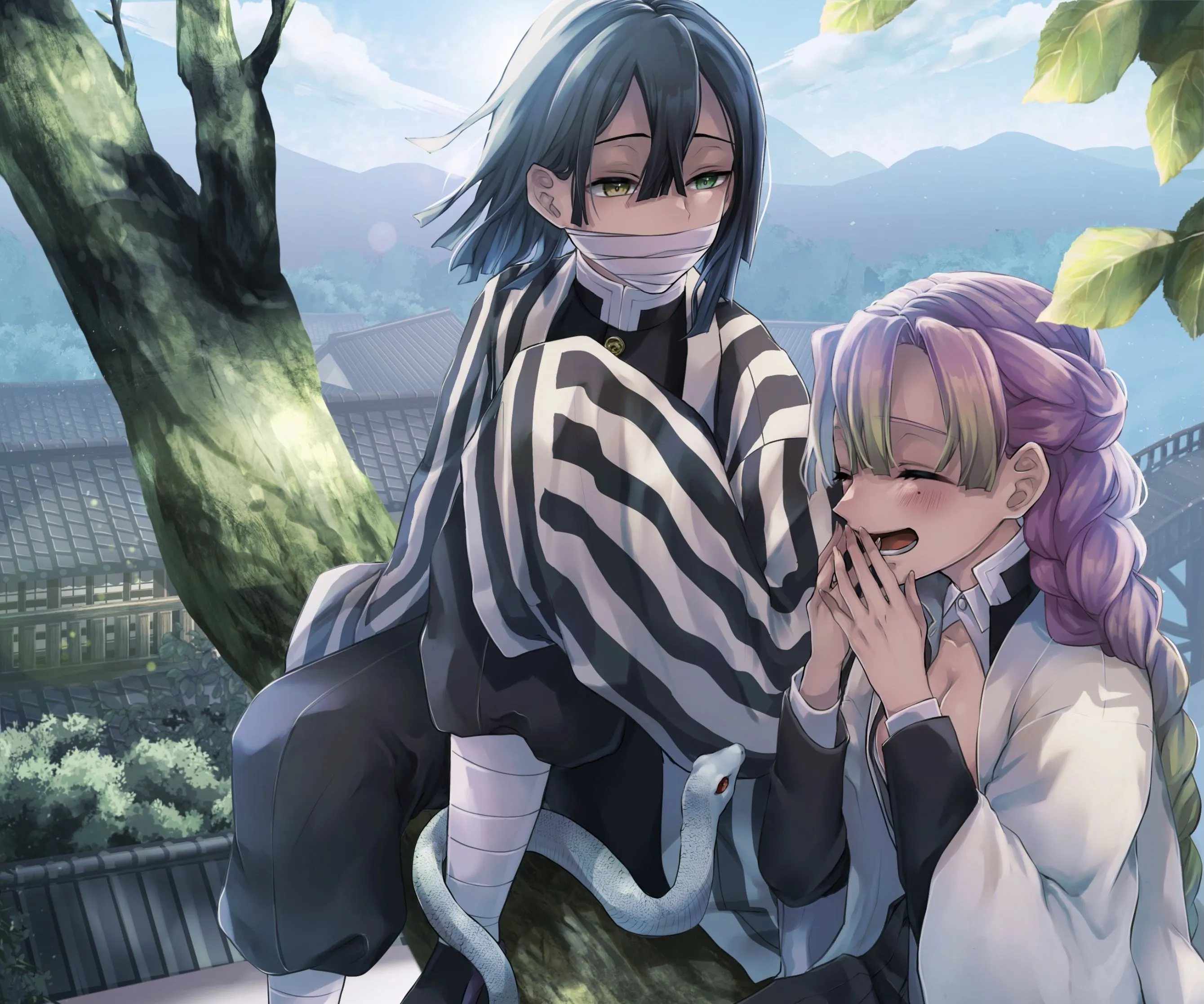 Desktop wallpaper: Obanai Iguro, Mitsuri Kanroji, Anime, Demon Slayer: Kimetsu No Yaiba 4K free download for PC. 1055630