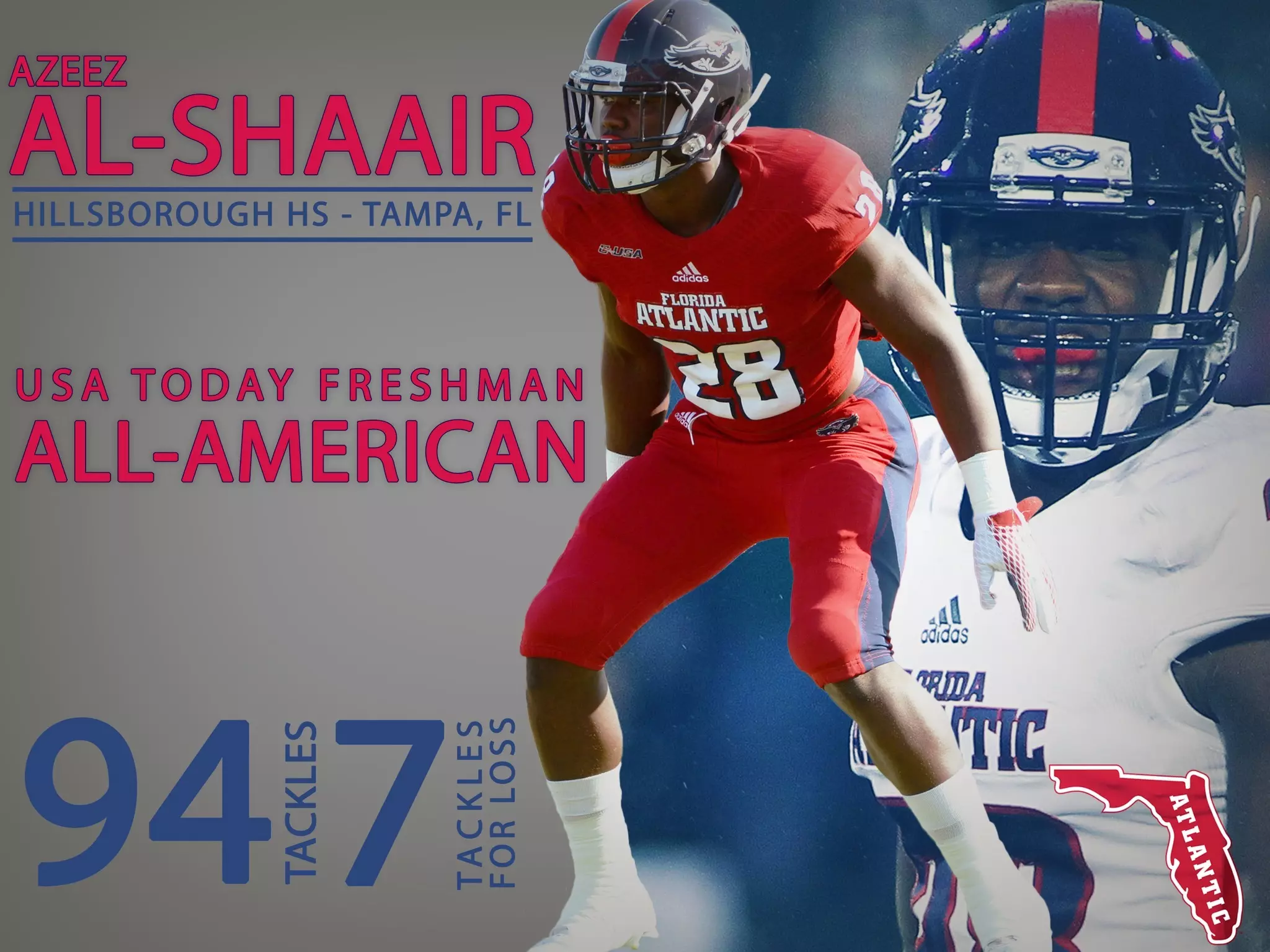 Linebacker Azeez Al Shaair Named USA Today Freshman All American Atlantic University Athletics