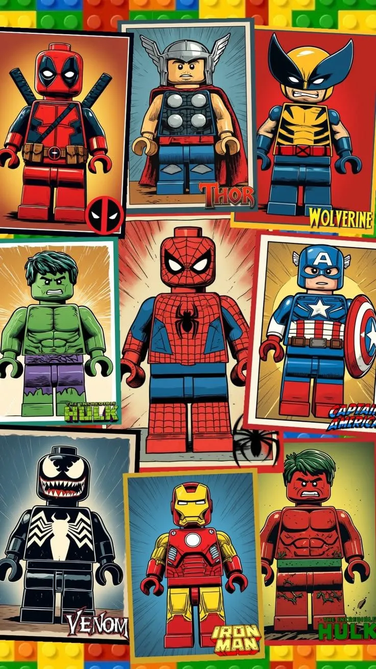 Wallpaper marvel lego spiderman and wolverine. Superman art drawing, Lego tattoo, Superhero room decor