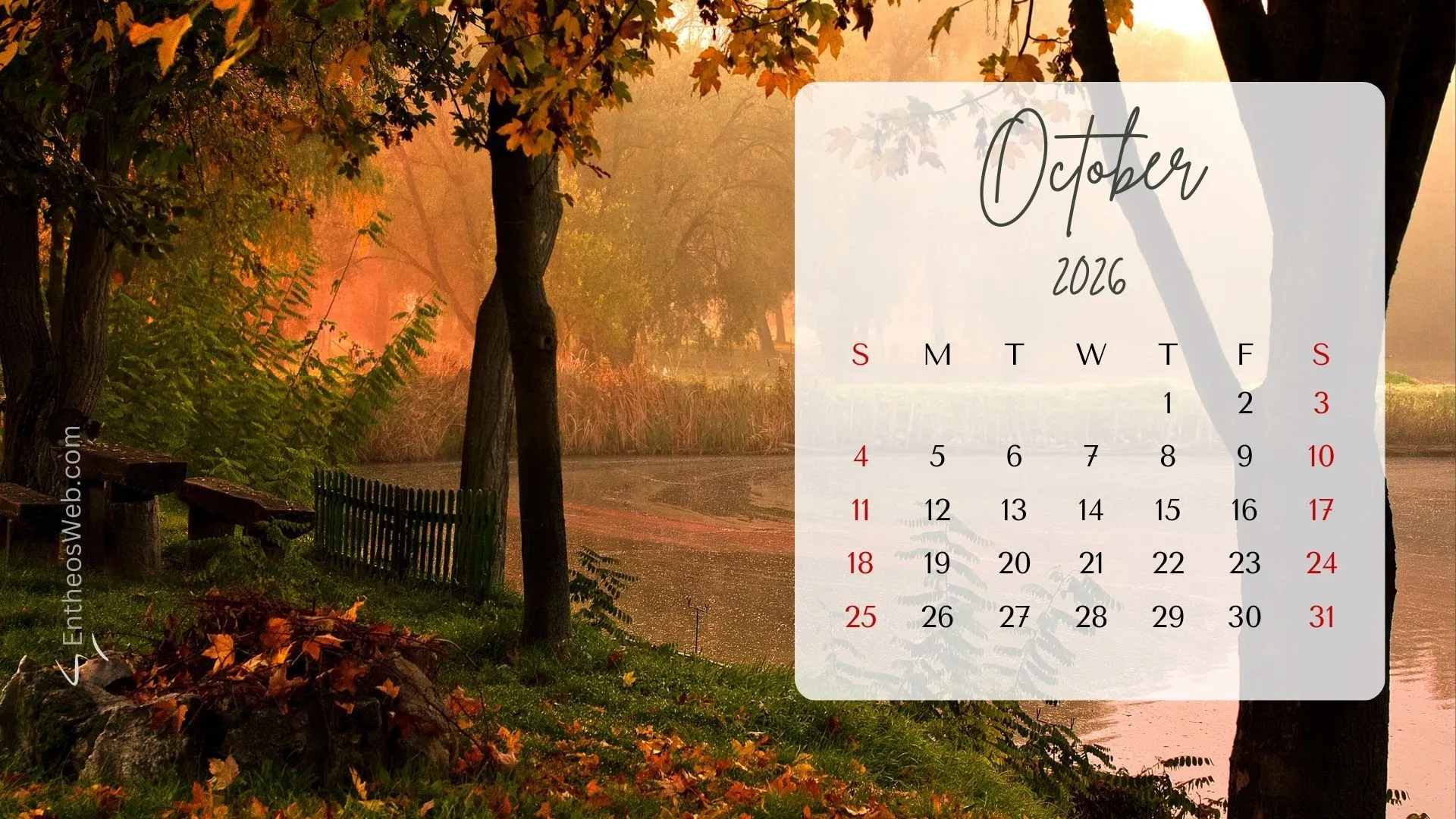 October Calendar Desktop Wallpaper Background & for 2026