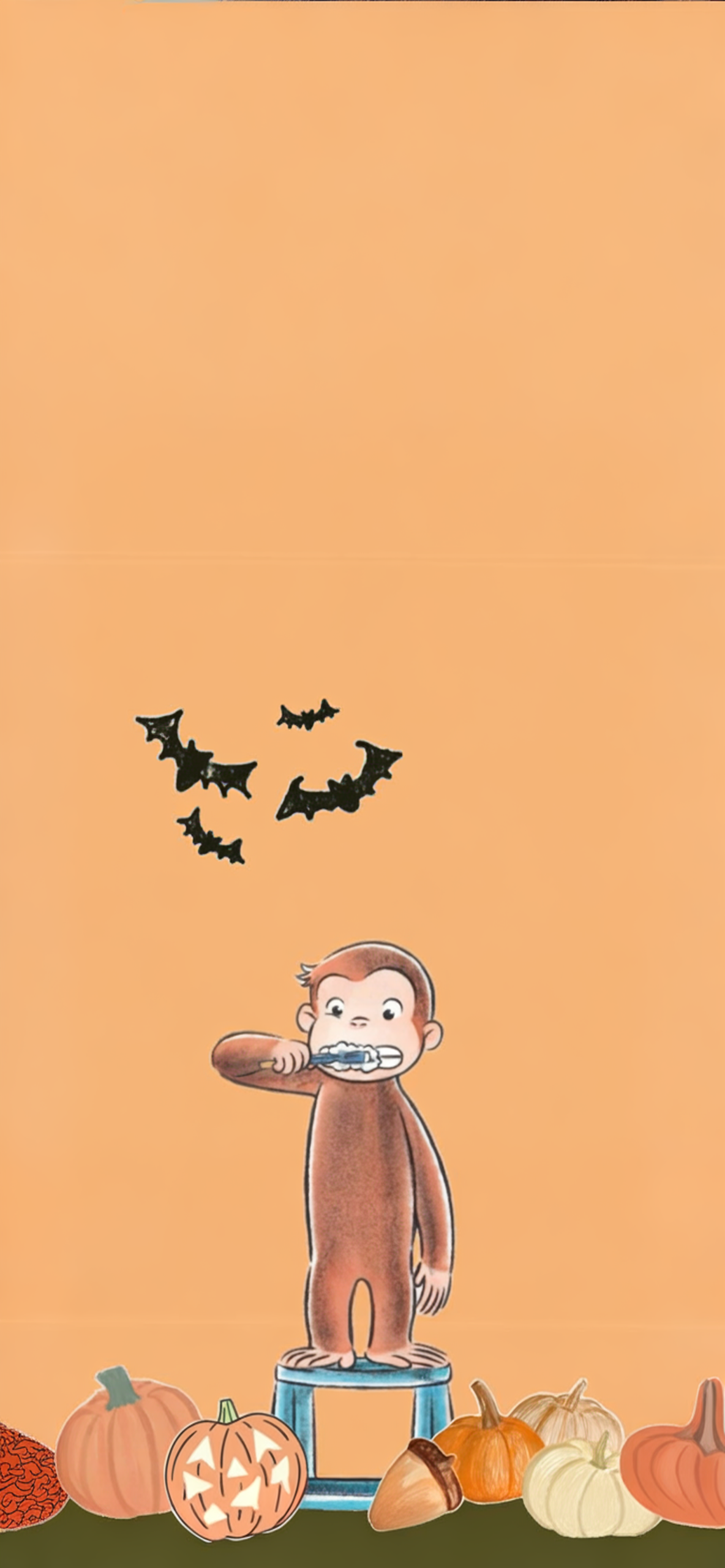 Curious George Halloween Dental Care Wallpaper Mobile 4K