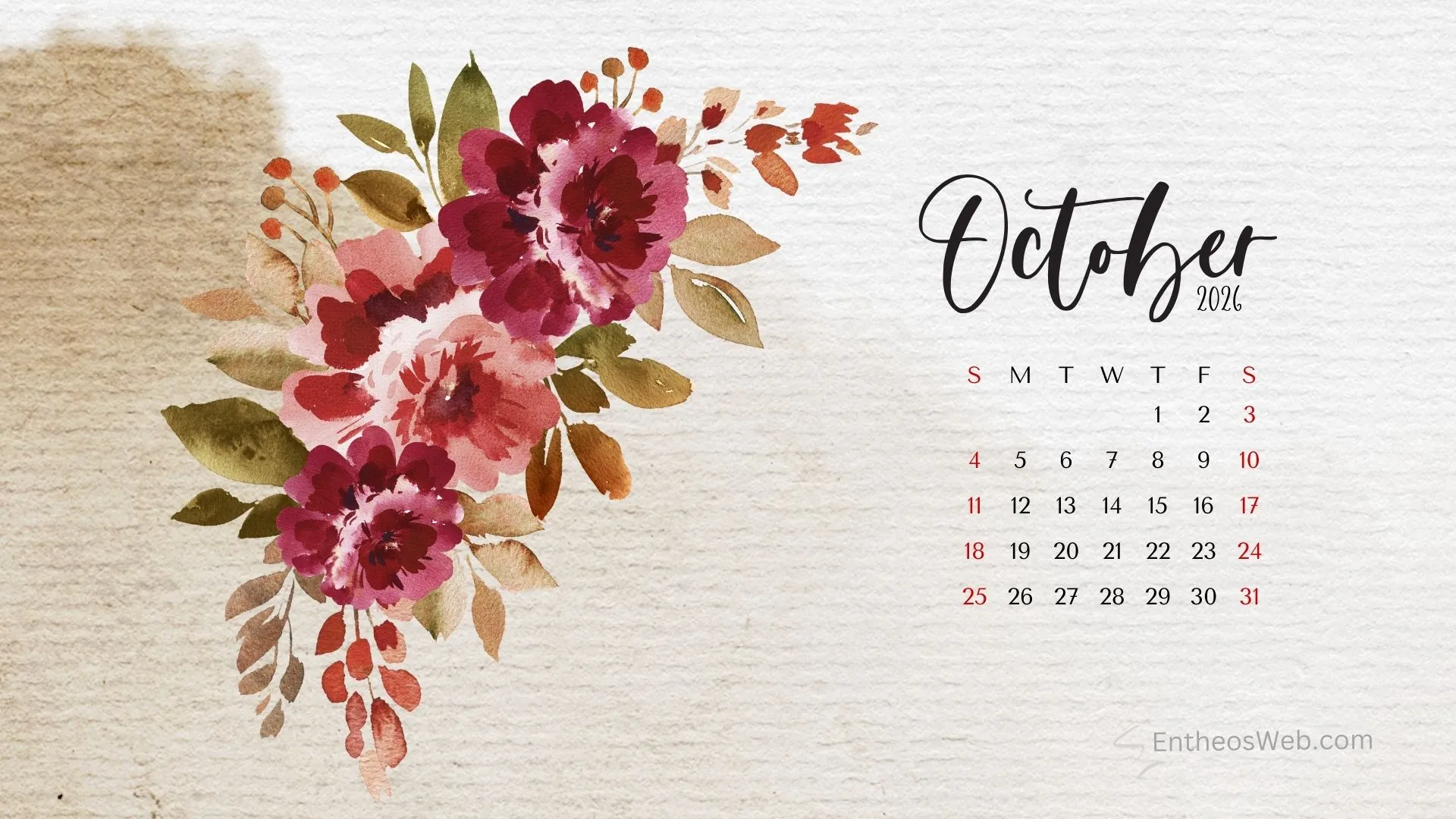 October 2026 Calendar Desktop Wallpaper