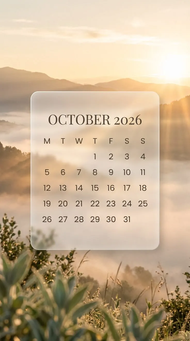 October 2026 Calendar Wallpaper Aesthetic. Cozy Nature Lock Screen