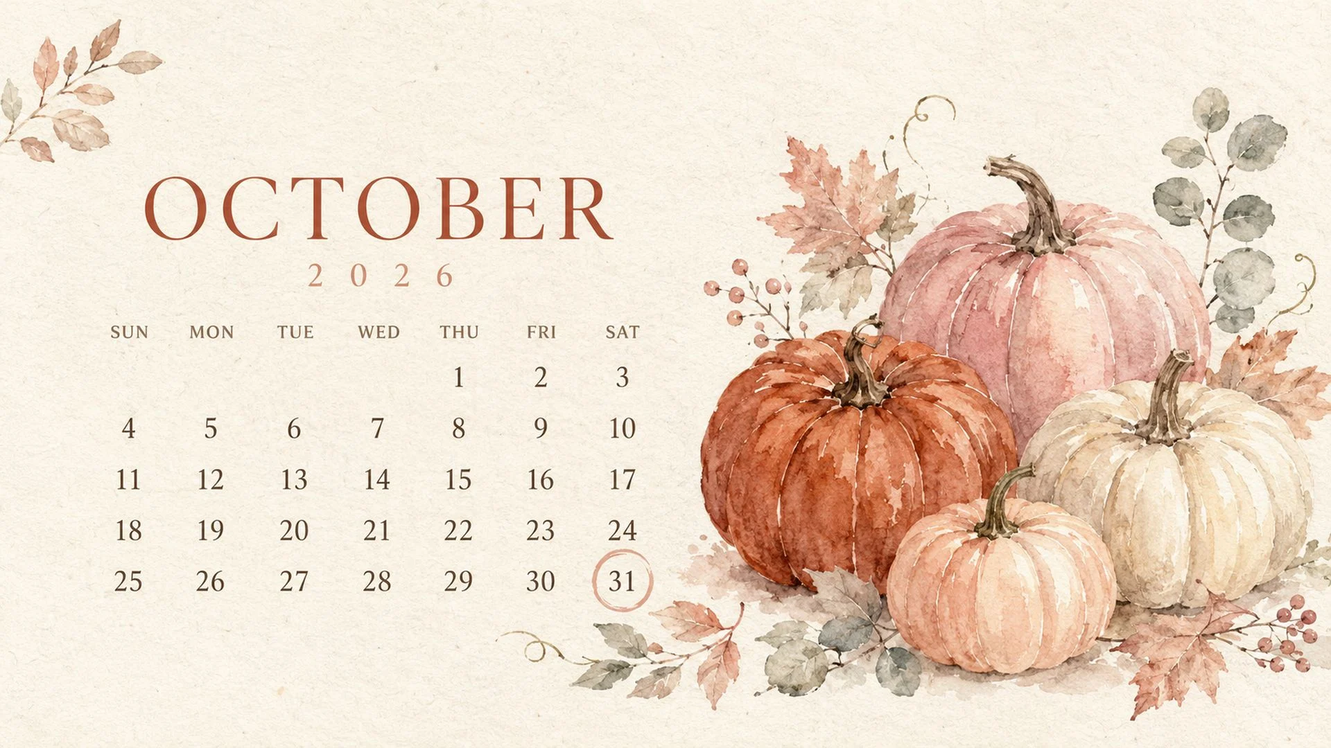 Free October 2026 Desktop Calendar Background