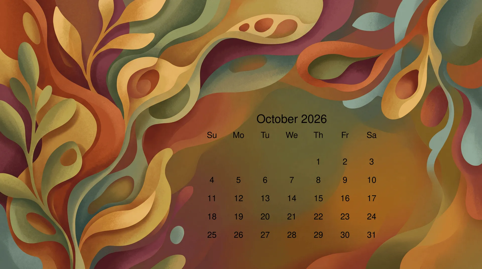 Download October 2026 Calendar 4k Ultra HD Wallpaper