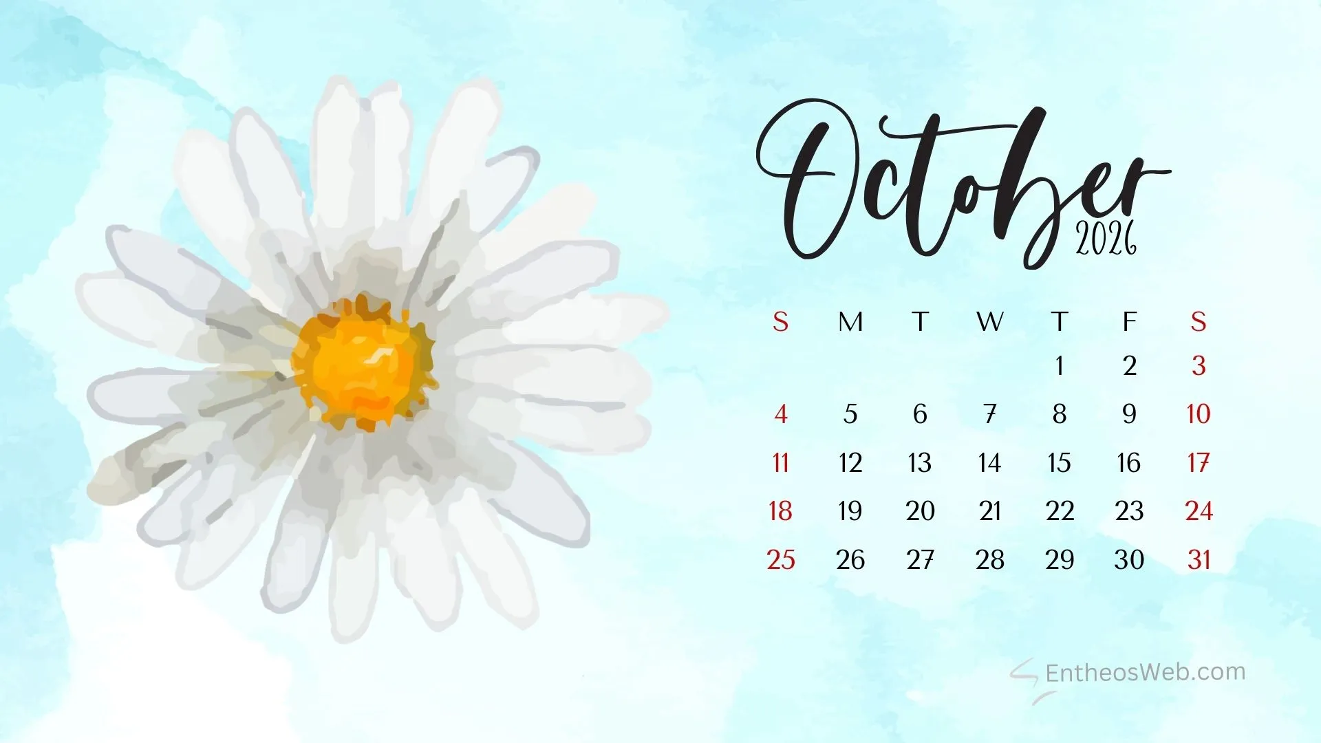 October 2026 Calendar Desktop Wallpaper
