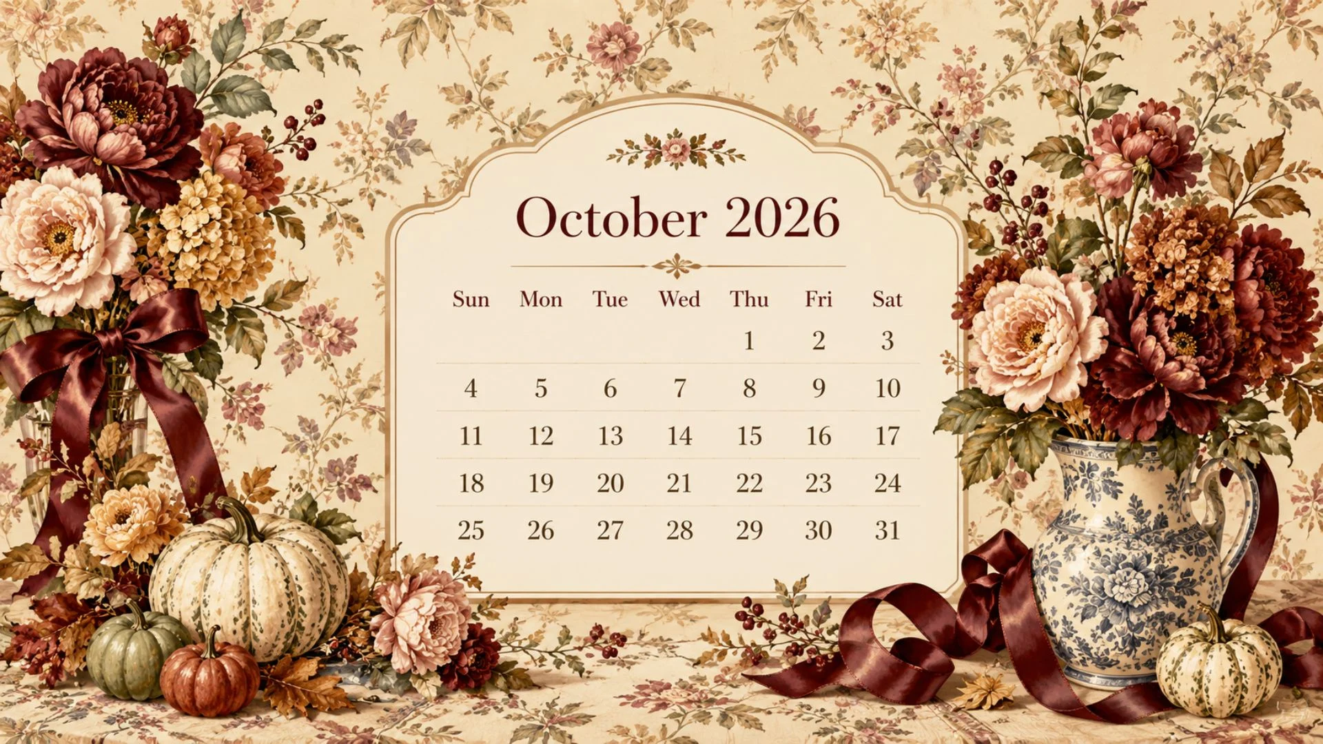 Free October 2026 Desktop Calendar Background