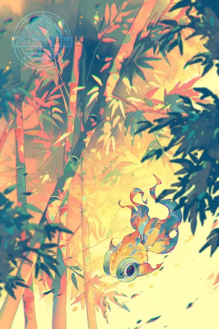 Abstract Painting of Bamboo Trees and the Sky. Thẻ pokemon, Illustration