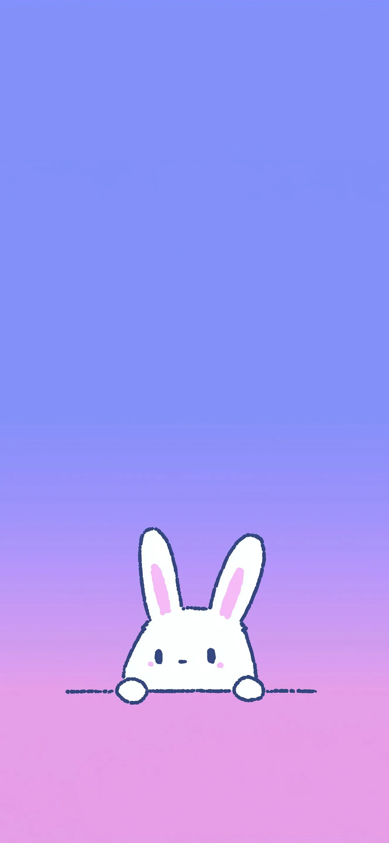 Kawaii Bunny Peeking Pastel Gradient Wallpaper