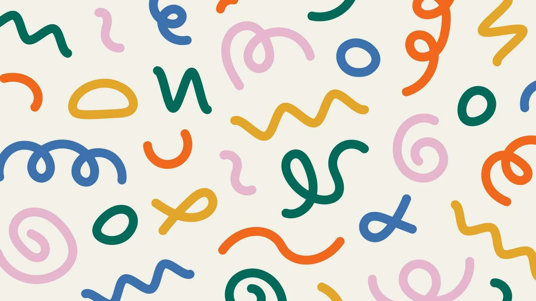 Fun colorful doodle pattern. Creative minimalist style art abstract background with bright cute elements and figures. Simple childish scribble backdrop. Multi colored swirls, circles, lines