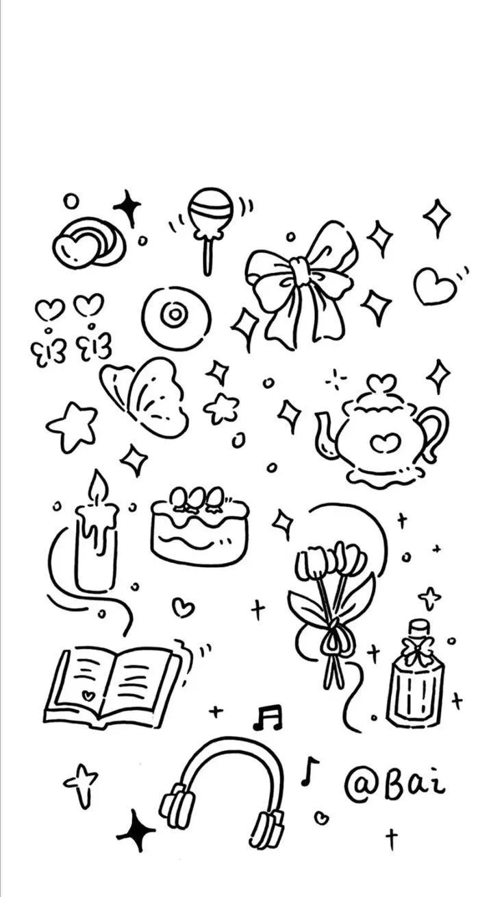 Black and White Doodle Art with Stars and Hearts. Simple black and white doodles, Black