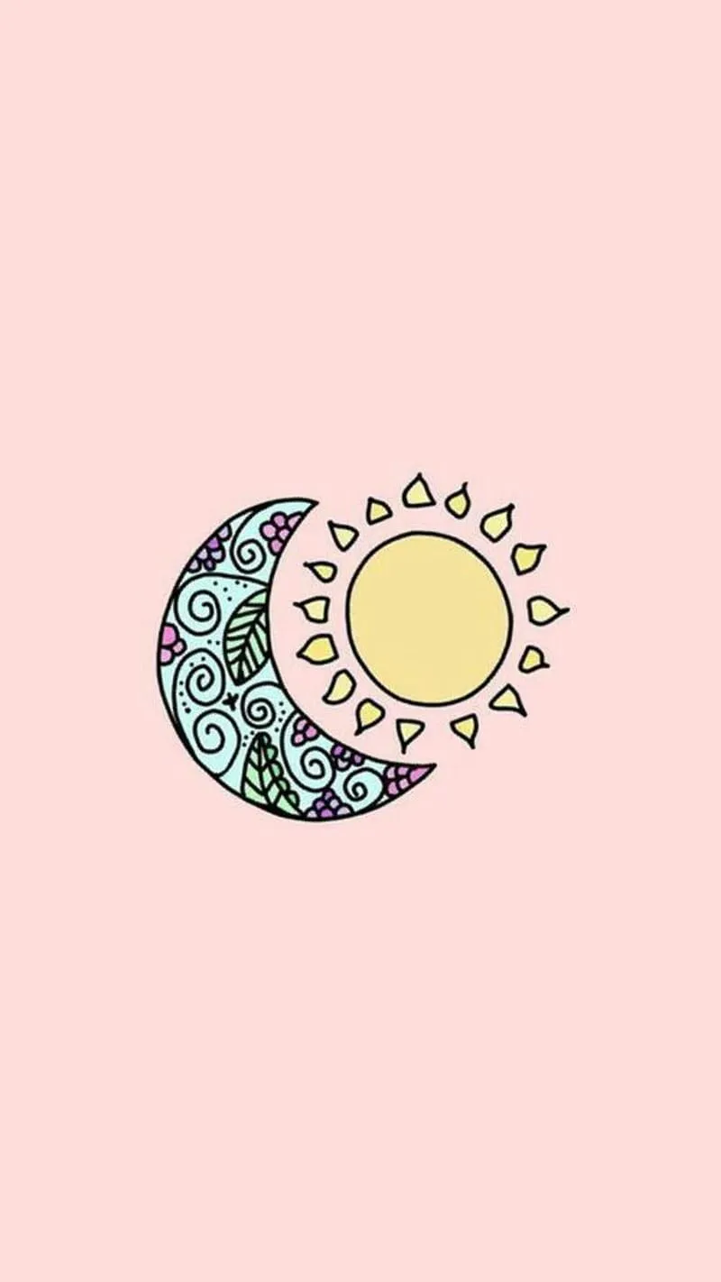 Sun and Moon, cute, doodle, moon, simple, sun, HD phone wallpaper