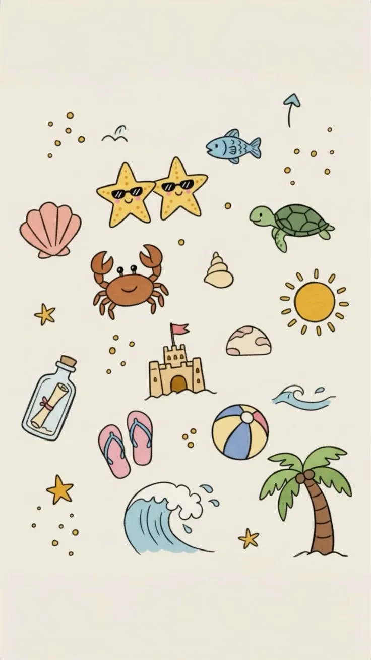 Seashell beach doodle wallpaper