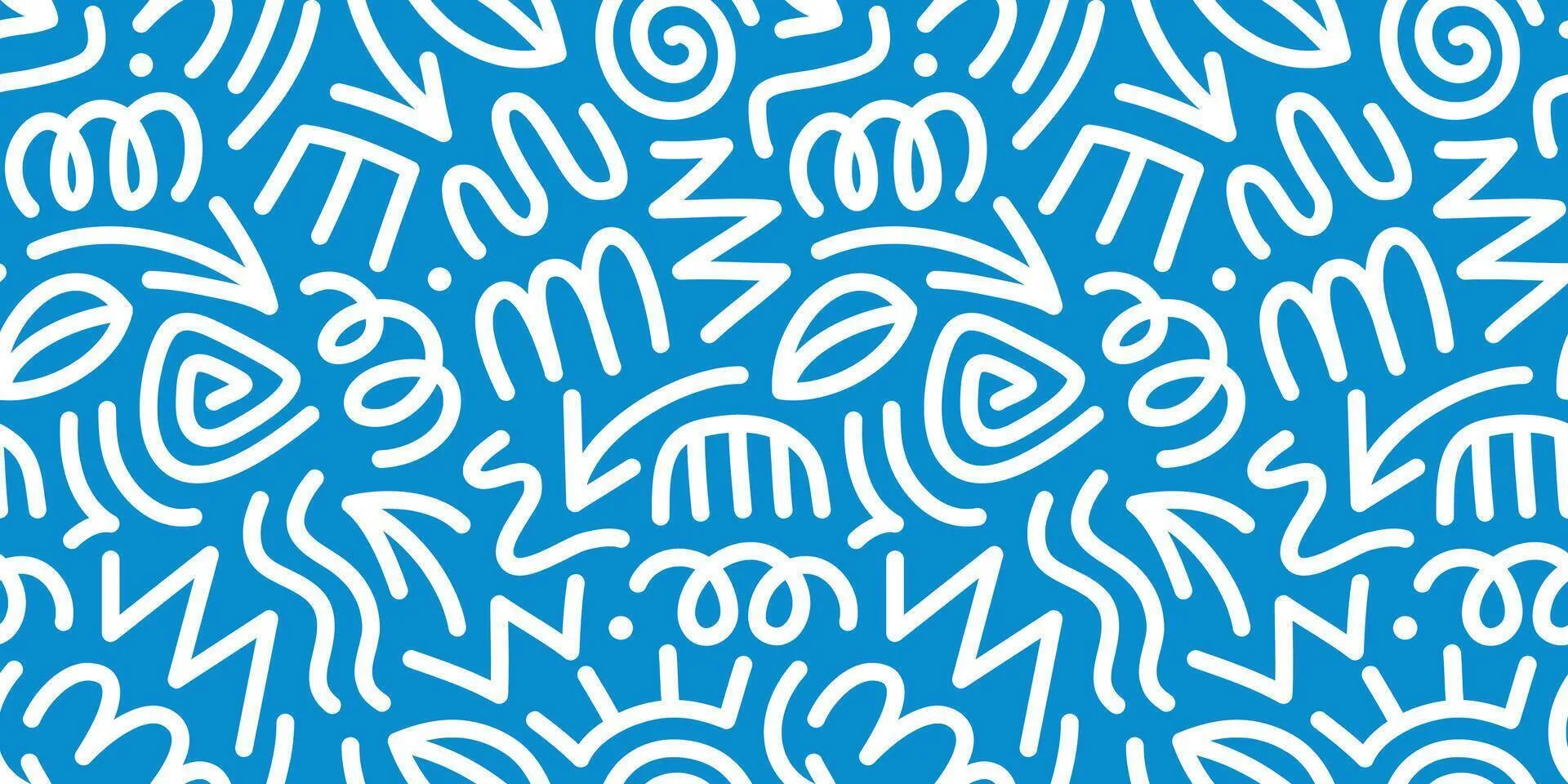 Blue and white line doodle pattern. Collection of creative abstract art background for children or festive celebration designs. Simple childish doodle wallpaper print texture bundle