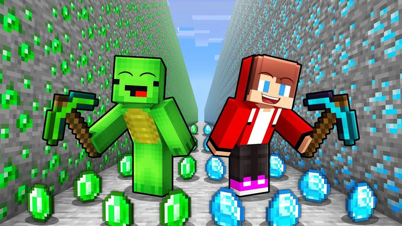 Mikey Emerald vs JJ Diamond Mine Battle in Minecraft (Maizen)