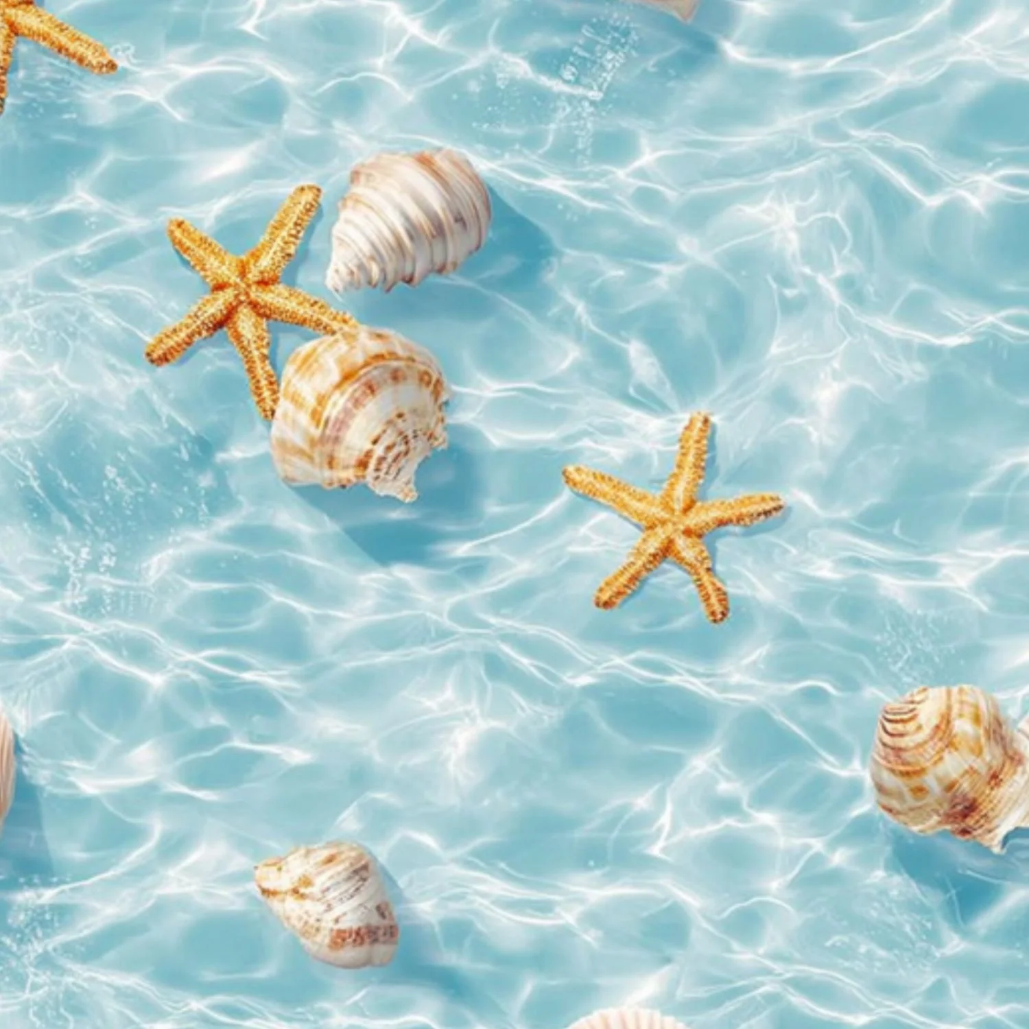 Coastal Peel and Stick Wallpaper Seashells Starfish Floating Clear Blue Ocean Water Contact Paper 23.6in x 9.8ft Wallpaper Removable Self Adhesive Wall Paper for Bedroom