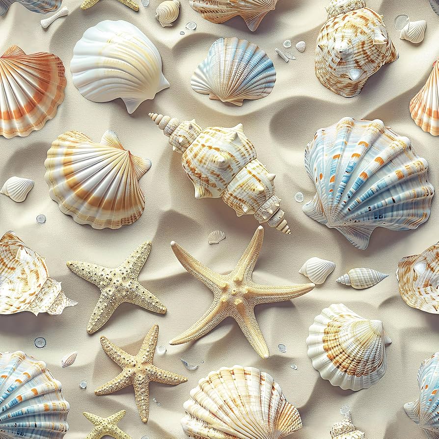 ReWallpaper Beige Coastal Wallpaper Prepasted Gold Beach Wall Paper for Bathroom Waterproof Contact Paper Peel and Stick Textured Seashell Starfish Beachy Coastal Wall Decor Living Room 17.5in×10ft