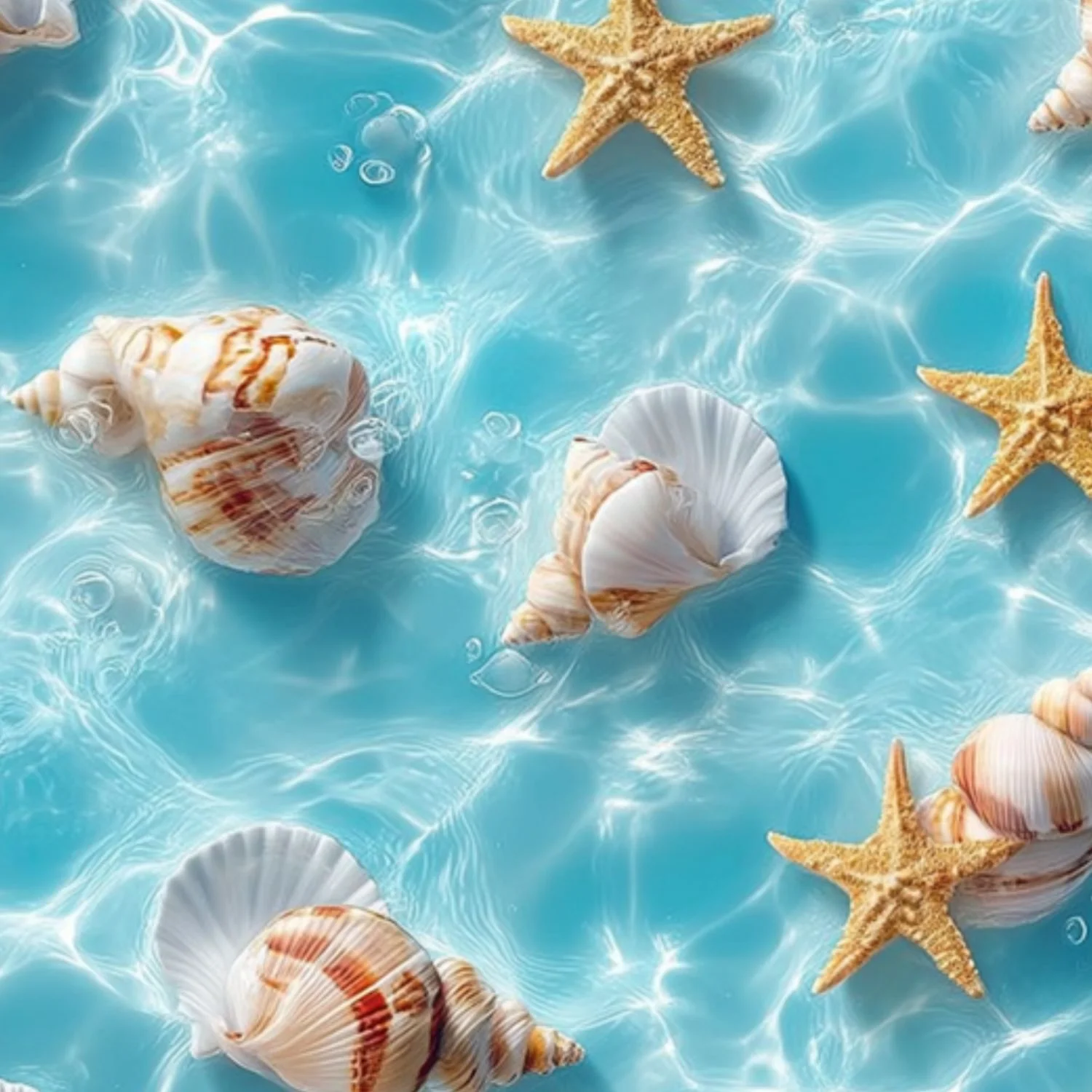 Coastal Peel and Stick Wallpaper Seashells Starfish Floating Clear Blue Water Contact Paper 17.7in x 9.8ft Wallpaper Removable Self Adhesive Wall