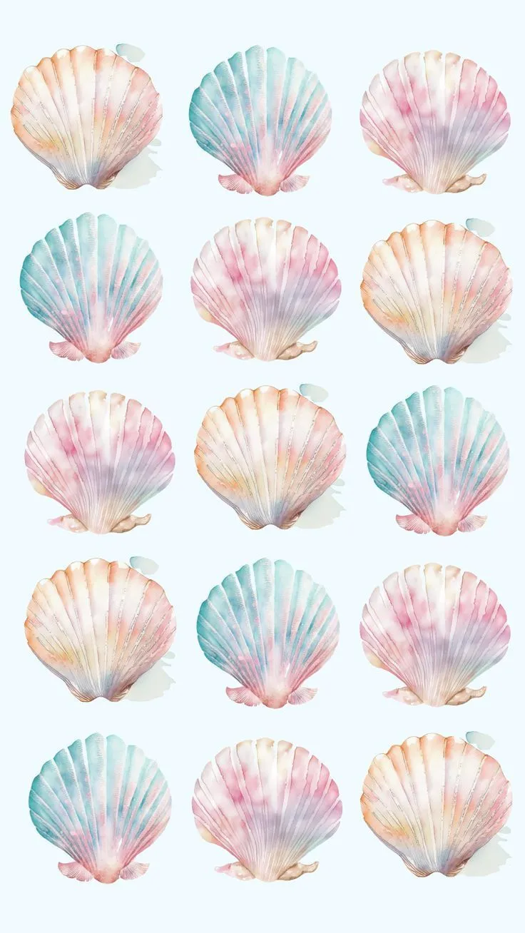 Watercolor Seashell Wallpaper. Coastal Aesthetic iPhone Background. Summer prints wallpaper, Clipart gallery, August wallpaper