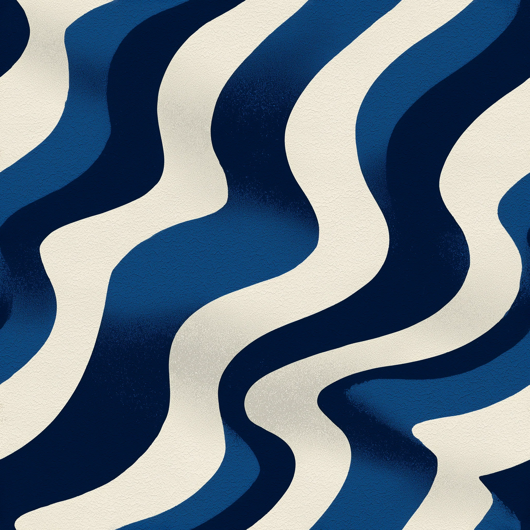 Abstract Wavy Stripe Wallpaper Pattern Navy Blue and Off White Retro Flowing Shapes Peel & Stick Vinyl / 28W x 156H