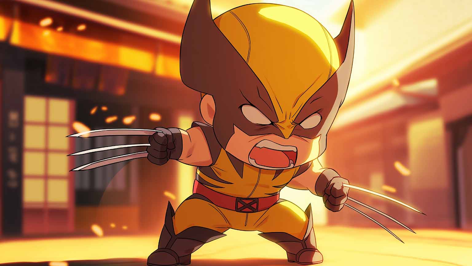 Free Wolverine Chibi Form Claws Out Desktop Wallpaper in 4K