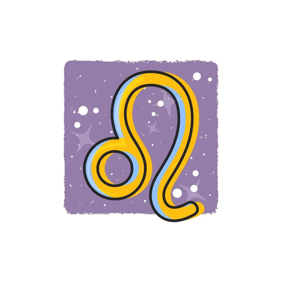 Leo signs. Cartoon symbol on purple background