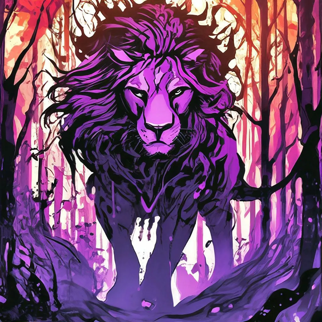 Leo, zodiac sign, humanization, ink hell, on the background of a dark forest, fantasy- mythology style, ink