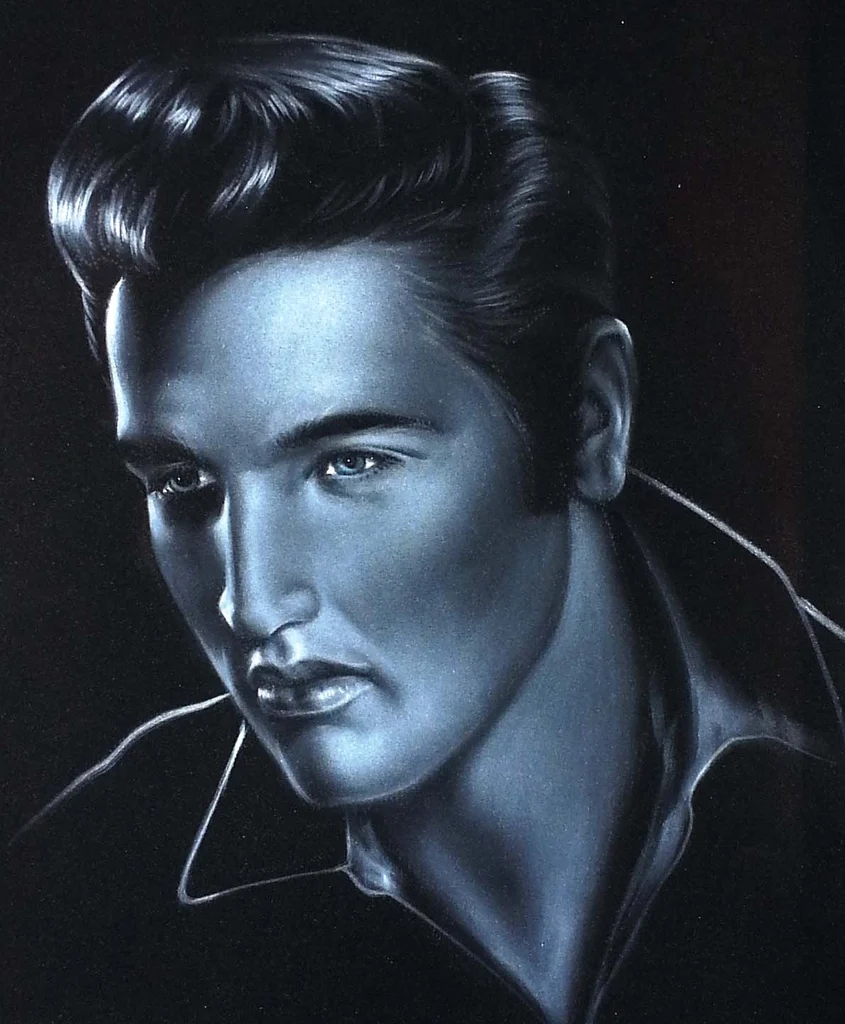 Elvis Presley, Young Elvis, Original Oil Painting on Black Velvet by Enrique Felix, Felix - #F135