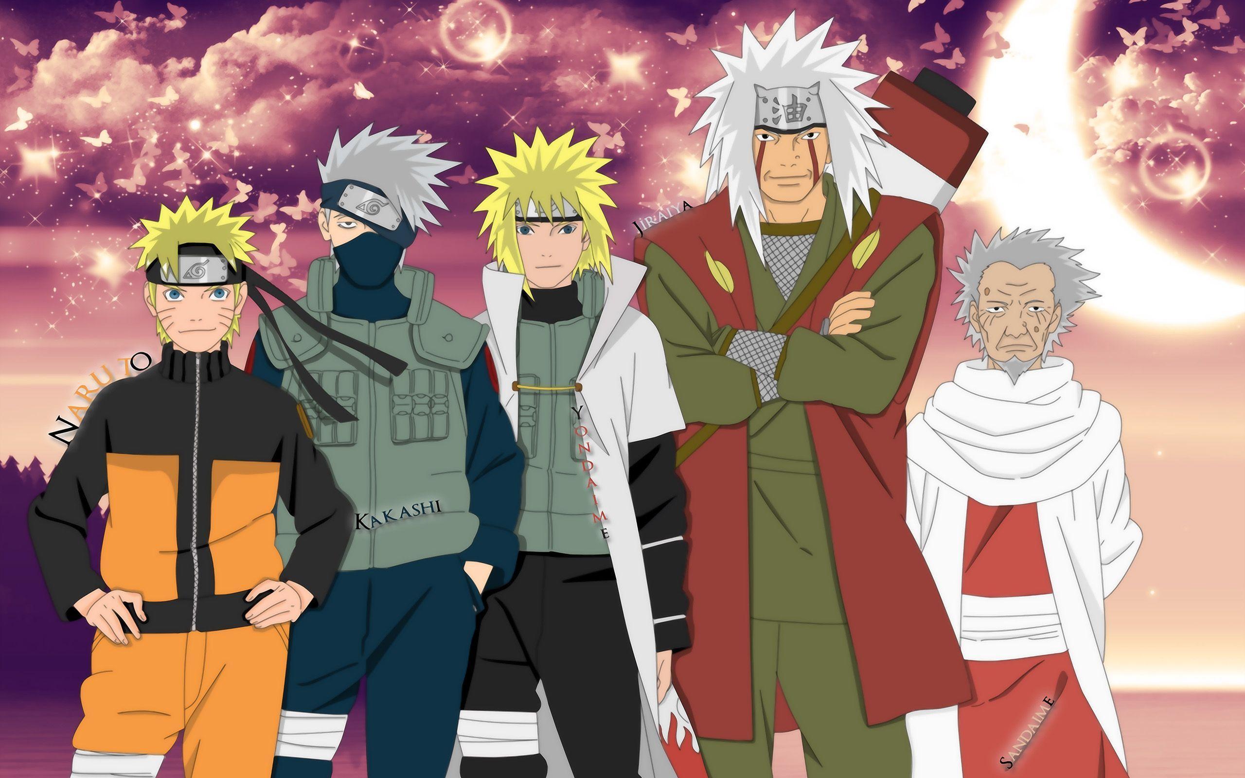 Kakashi Hatake, Naruto Uzumaki, Minato Namikaze and Jiraiya (Naruto) HD Wallpaper